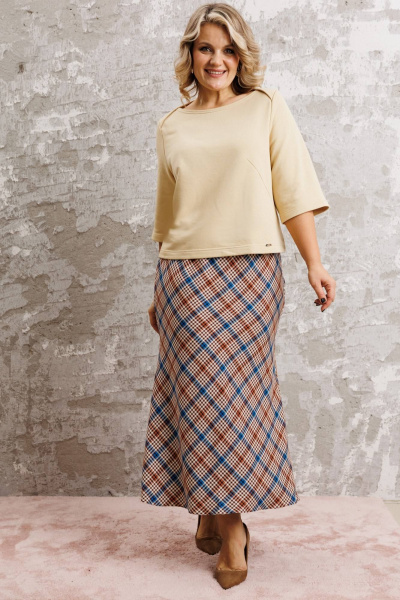 Блуза, юбка Anastasia 1174 сливочный/клетка - фото 1