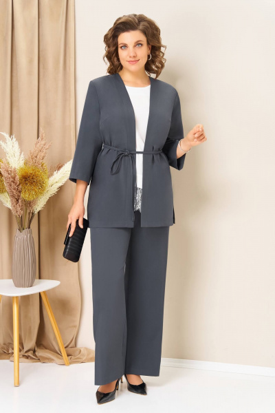 Блуза, брюки, жилет VOLNA 1458 графитово-голубой - фото 5