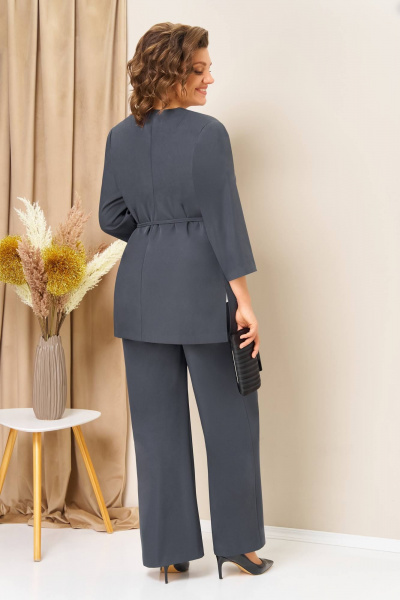 Блуза, брюки, жилет VOLNA 1458 графитово-голубой - фото 2