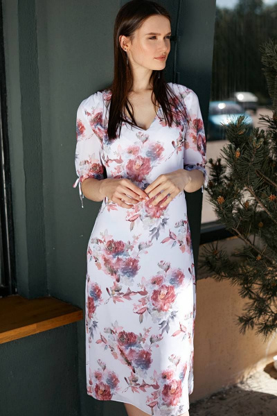 Платье шифон короткое с разрезом и рукавом 3/4 VIZANTI 8092 белый - фото 6