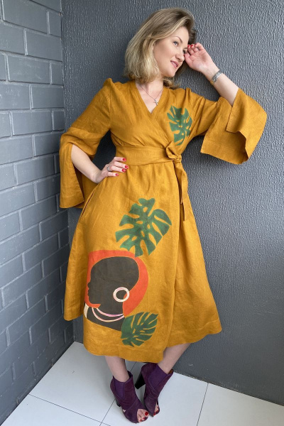 Платье-кимоно из льна с африканским рисунком Pavlova 111 - фото 6