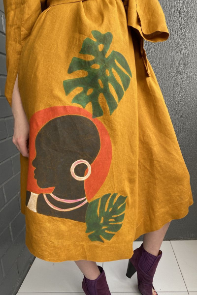 Платье-кимоно из льна с африканским рисунком Pavlova 111 - фото 7