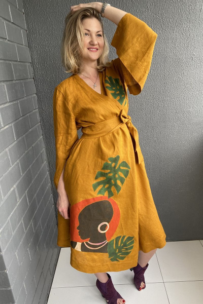 Платье-кимоно из льна с африканским рисунком Pavlova 111 - фото 4