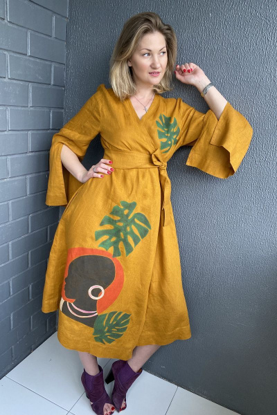 Платье-кимоно из льна с африканским рисунком Pavlova 111 - фото 5