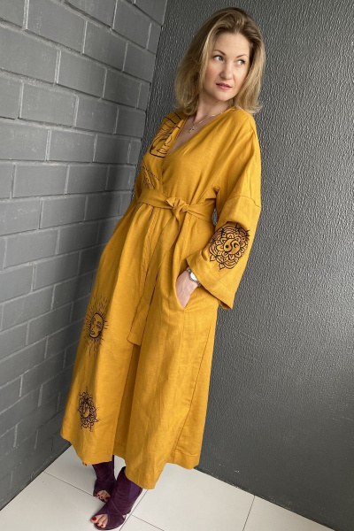 Платье-кимоно с спущенным рукавом и ручной росписью Pavlova 112 - фото 1