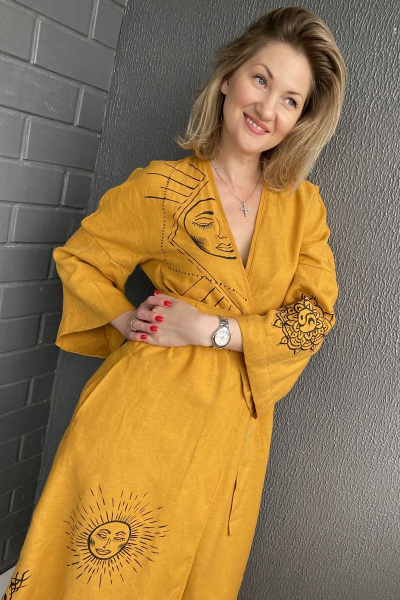 Платье-кимоно с спущенным рукавом и ручной росписью Pavlova 112 - фото 6