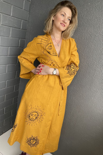 Платье-кимоно с спущенным рукавом и ручной росписью Pavlova 112 - фото 4