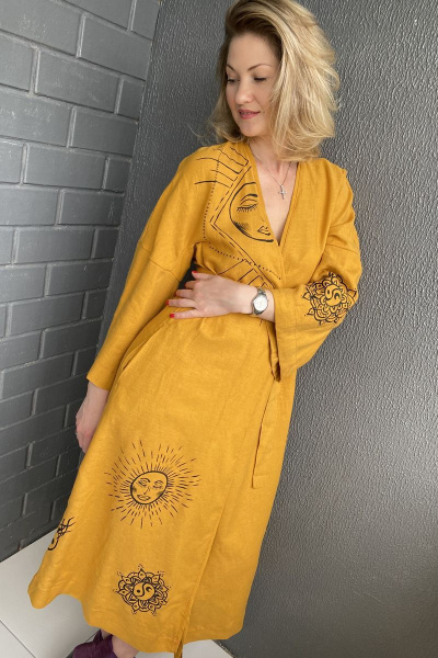 Платье-кимоно с спущенным рукавом и ручной росписью Pavlova 112 - фото 3