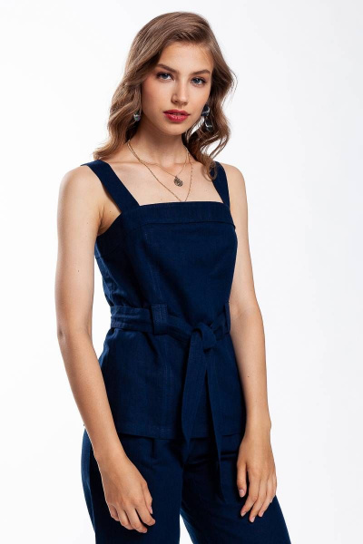 Летний леновый топ с поясом и глубоким V-вырезом Femme & Devur 70564 1.36F(170) - фото 4