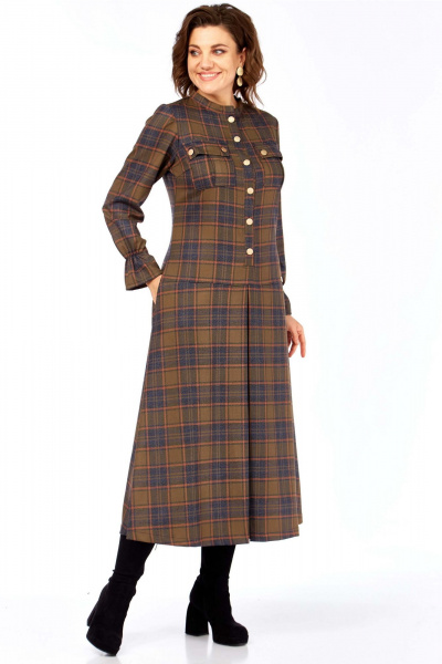 Платье Celentano 5075 бежево-красная_клетка - фото 3