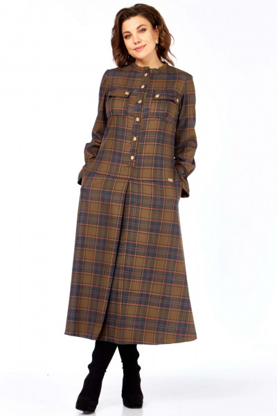 Платье Celentano 5075 бежево-красная_клетка - фото 2