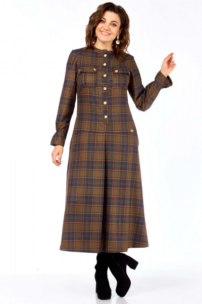 Платье Celentano 5075 бежево-красная_клетка - фото 1