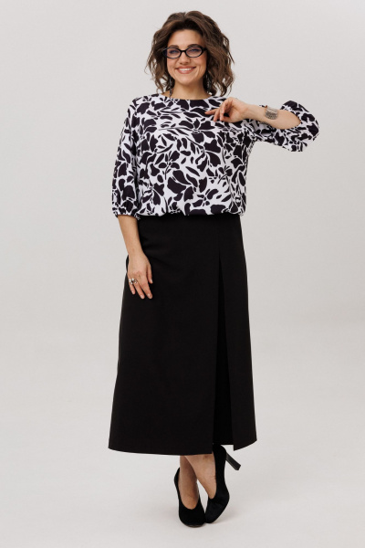 Блуза Anelli 1779 черно-белые_цветы - фото 3