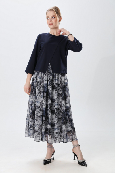 Платье NikVa 1007-2 индиго и серая абстракция - фото 1