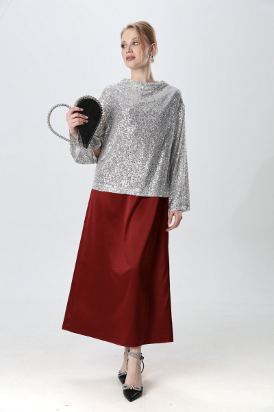 Джемпер, платье NikVa 1013-1 серебро и бордо - фото 11