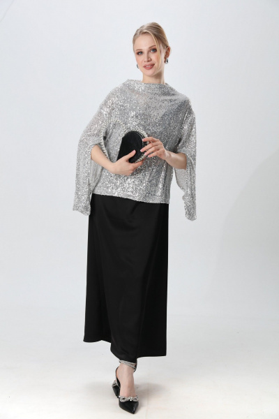 Джемпер, платье NikVa 1013-2 серебро и чёрный - фото 7