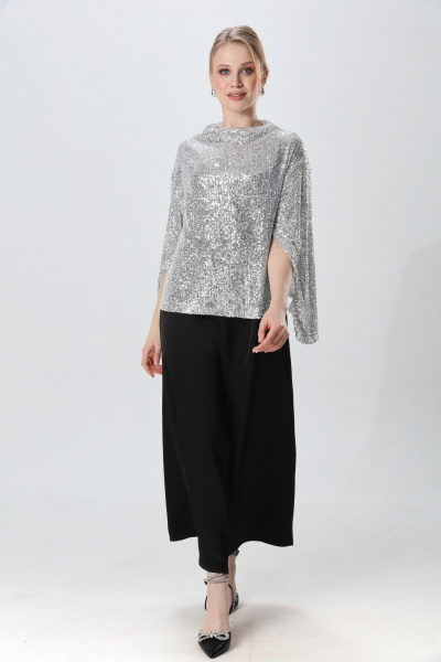 Джемпер, платье NikVa 1013-2 серебро и чёрный - фото 1