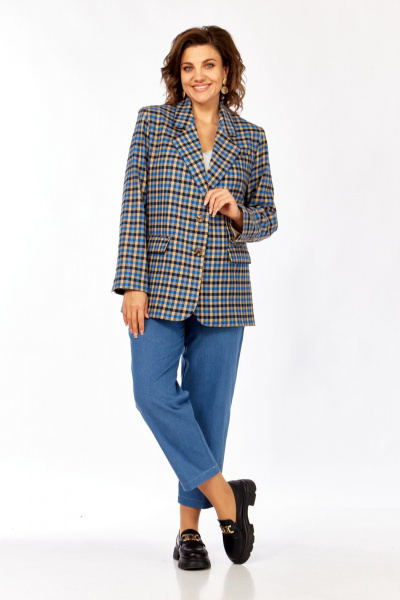 Жакет Rishelie 1014 клетка_чёрный+голубой+бежевый - фото 3