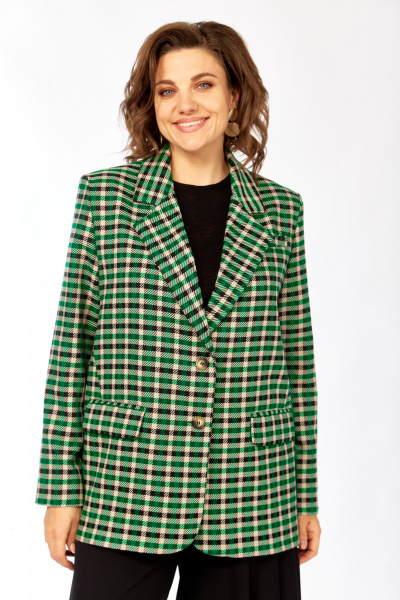 Жакет Rishelie 1014 клетка_чёрный+ярко-зелёный+бежевый - фото 1