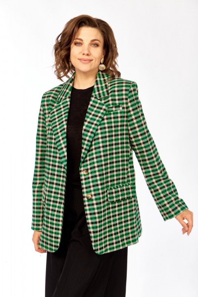 Жакет Rishelie 1014 клетка_чёрный+ярко-зелёный+бежевый - фото 3