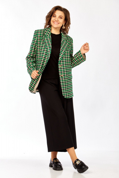Жакет Rishelie 1014 клетка_чёрный+ярко-зелёный+бежевый - фото 2