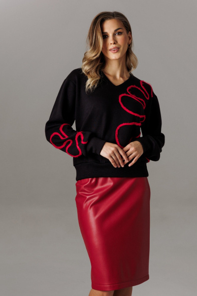 Блуза, юбка Ларс Стиль 1185 черный-красный - фото 2