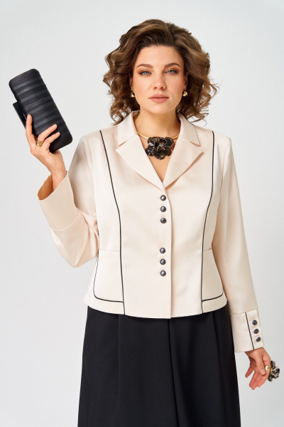 Жакет, юбка Aira Style 24134 молочно-черный - фото 4