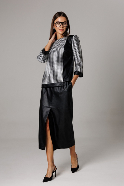 Блуза, юбка Ларс Стиль 1174 молочный-черный - фото 2