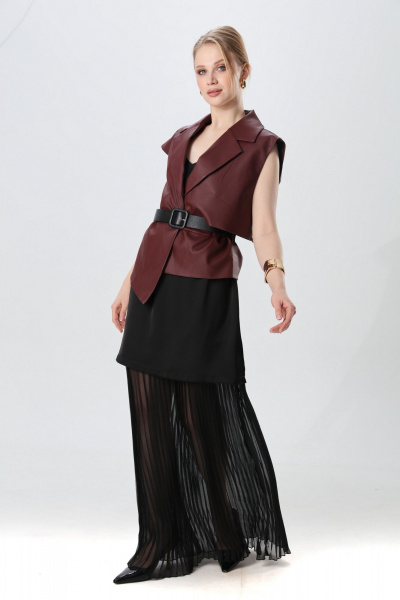 Жилет, платье NikVa 1018-2 чёрный и бордо - фото 2