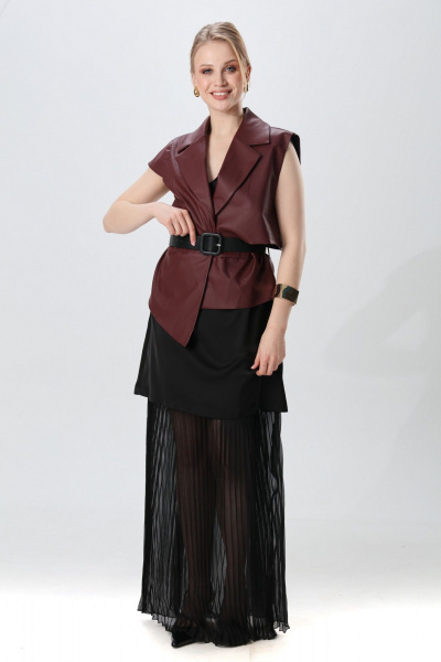 Жилет, платье NikVa 1018-2 чёрный и бордо - фото 1