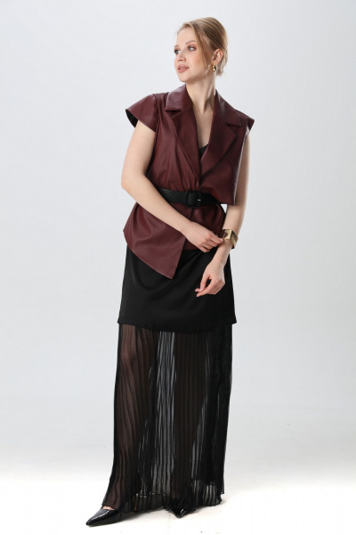 Жилет, платье NikVa 1018-2 чёрный и бордо - фото 4