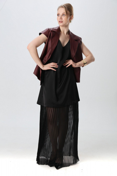 Жилет, платье NikVa 1018-2 чёрный и бордо - фото 5