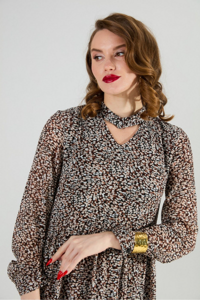 Жилет, платье NikVa 1020-1 коричневый мультиколор и чёрный - фото 4