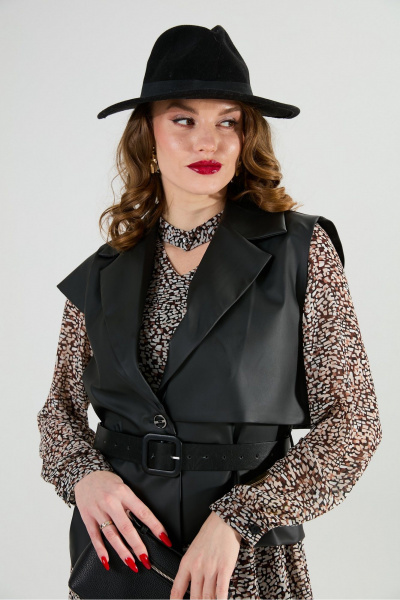 Жилет, платье NikVa 1020-1 коричневый мультиколор и чёрный - фото 5