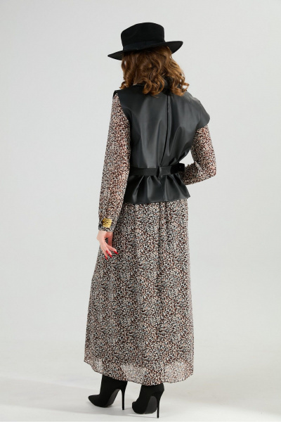 Жилет, платье NikVa 1020-1 коричневый мультиколор и чёрный - фото 10