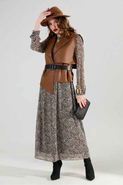 Жилет, платье NikVa 1020-2 коричневый мультиколор и шоколад - фото 12