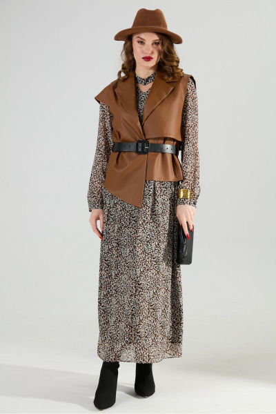 Жилет, платье NikVa 1020-2 коричневый мультиколор и шоколад - фото 10