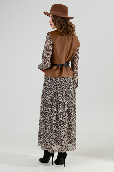 Жилет, платье NikVa 1020-2 коричневый мультиколор и шоколад - фото 9