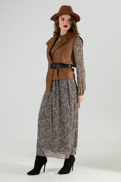 Жилет, платье NikVa 1020-2 коричневый мультиколор и шоколад - фото 7