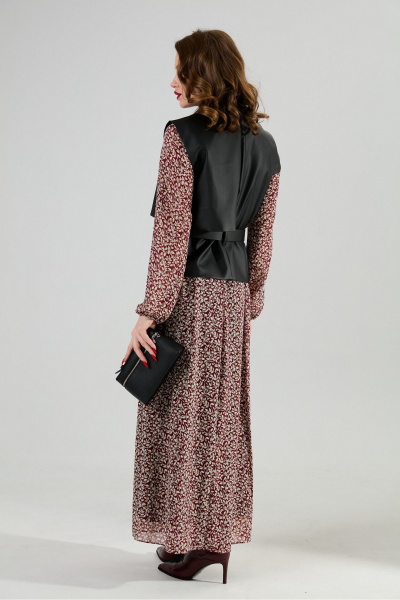 Жилет, платье NikVa 1020-4 листочки бургунди и чёрный - фото 10