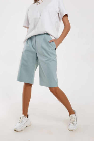 Шорты бермуды удлиненные из хлопка с карманами Madech 20161 голубой-тиффани - фото 1