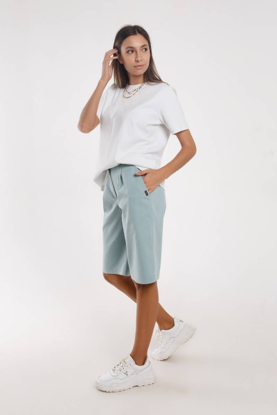 Шорты бермуды удлиненные из хлопка с карманами Madech 20161 голубой-тиффани - фото 6