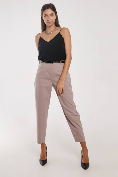 Брюки слоучи из хлопка с высокой талией и карманами Madech 21175 капучино - фото 2