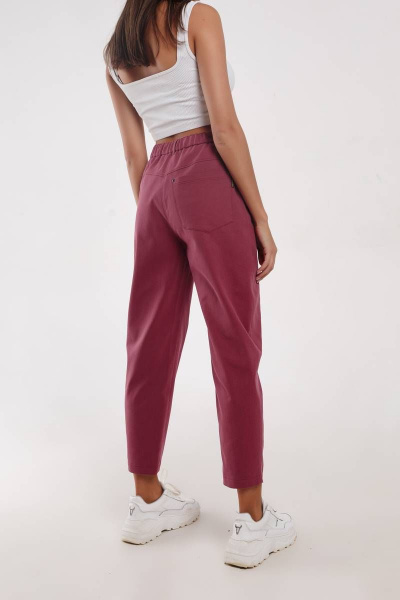 Брюки укороченные слоучи из хлопка с высоким поясом Madech 21175 марсала - фото 4