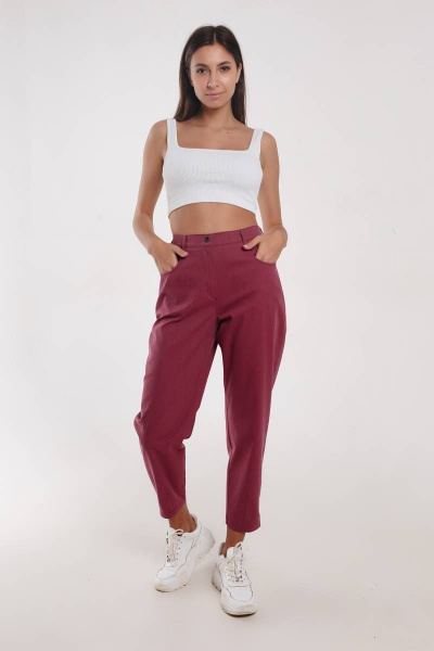 Брюки укороченные слоучи из хлопка с высоким поясом Madech 21175 марсала - фото 3