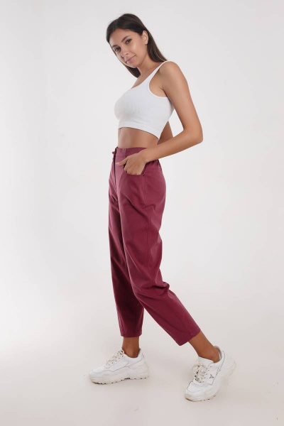 Брюки укороченные слоучи из хлопка с высоким поясом Madech 21175 марсала - фото 2