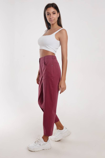 Брюки укороченные слоучи из хлопка с высоким поясом Madech 21175 марсала - фото 1