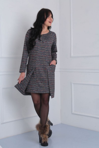 Современное платье из вискозы с рельефами и карманами VIA-Mod 367 меланж+мет.нить - фото 2