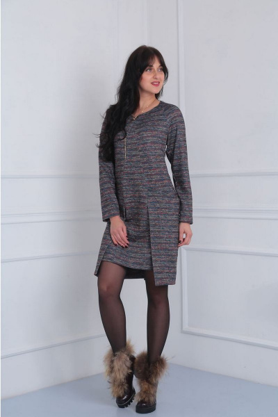 Современное платье из вискозы с рельефами и карманами VIA-Mod 367 меланж+мет.нить - фото 3