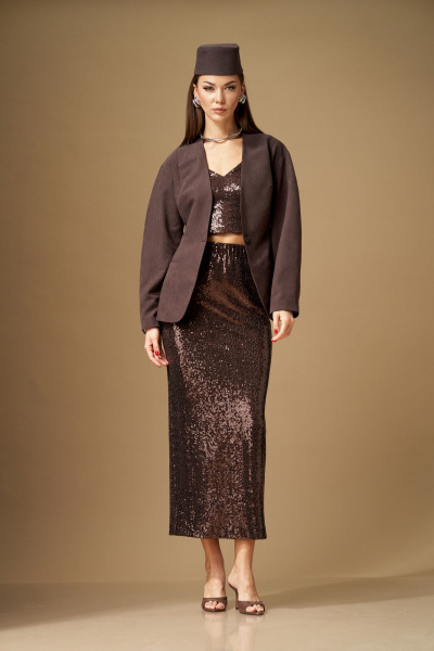 Жакет, топ, юбка N.O.W. 1640 коричневый - фото 1